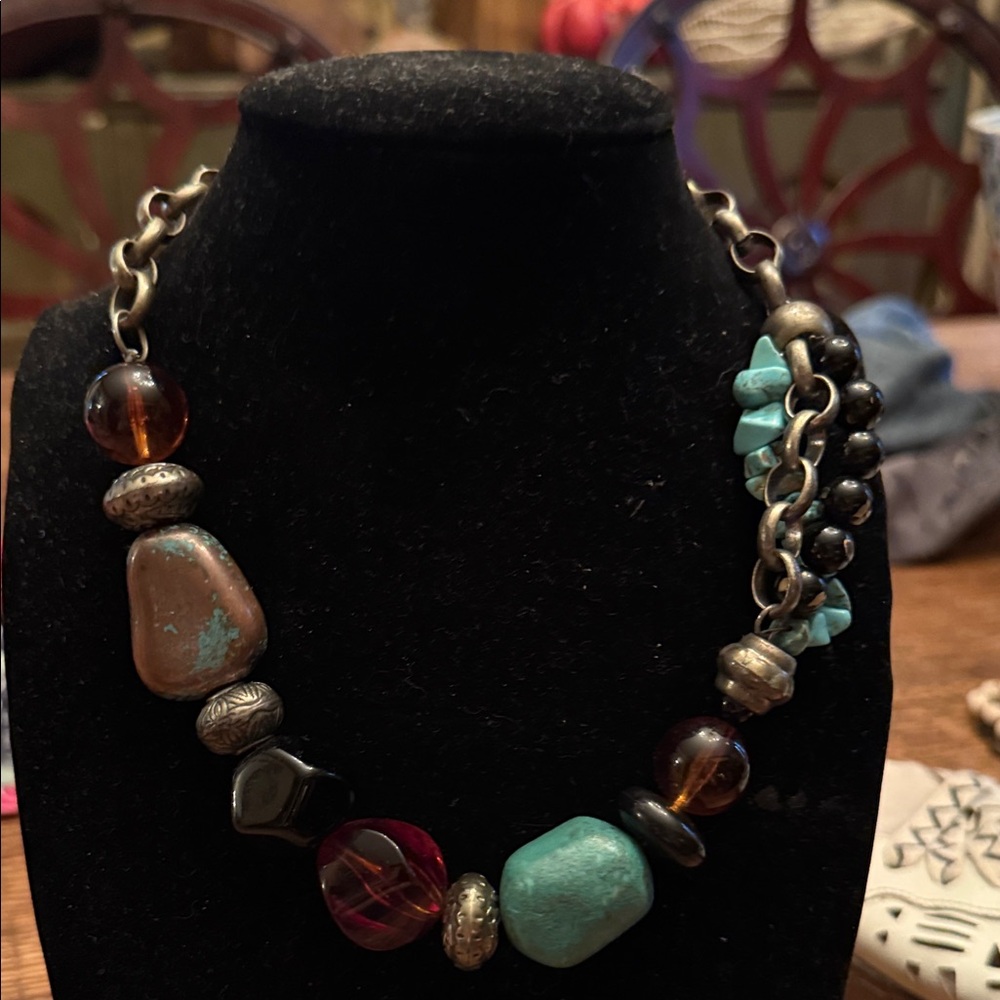 Artisan Beaded Necklace with Turquoise and Silver Accents